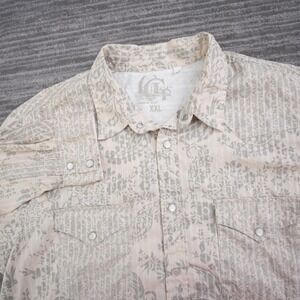 Guess Mens Western Snap Front Shirt XXL Beige Grey Paisley Floral Pearl Snaps